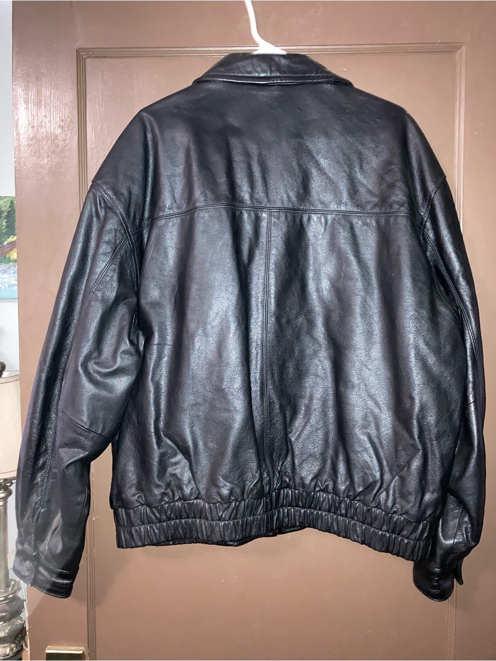 St. John's Bay Black Leather Bomber Jacket - Picture 2 of 4